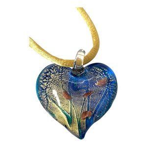 Blue Gold Ocean Colored Heart Pendant Rope Style Necklace Jewelry Or Craft Charm
